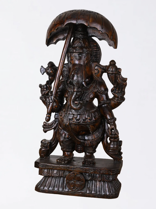 South Indian wooden Ganapati sculpture