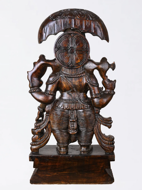 Vintage Style Wooden Ganesha Statue with Parasol 24"