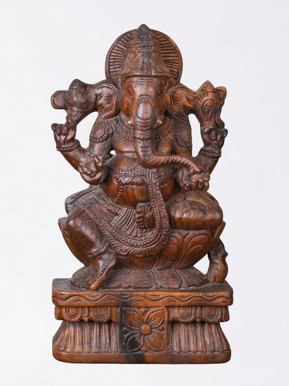 Handcrafted Wooden Seated Ganesha Statue for Home Decor