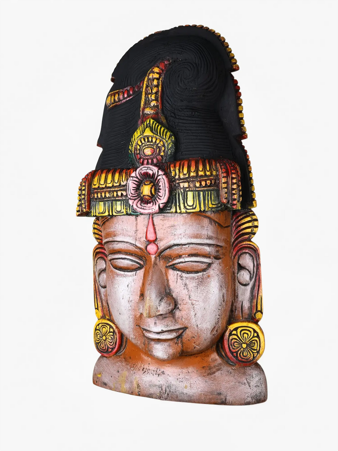 Wooden Vishnu Face Mask Wall Hanging - Lord Vishnu Wooden Wall Decor 24''