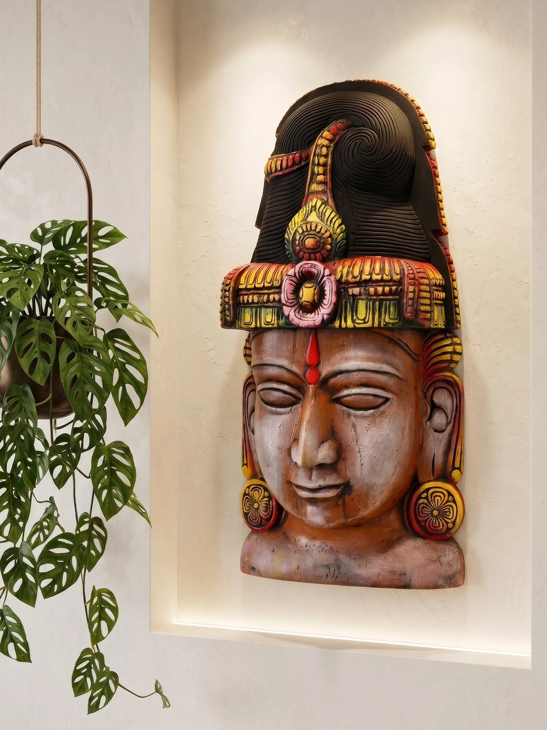 Lord Vishnu Wooden Face Sculpture for Wall Decor