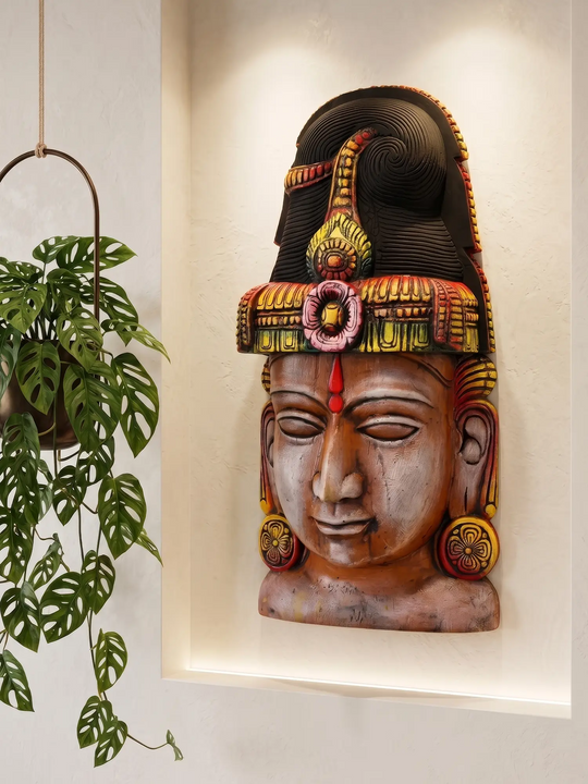 Lord Vishnu Wooden Face Sculpture for Wall Decor
