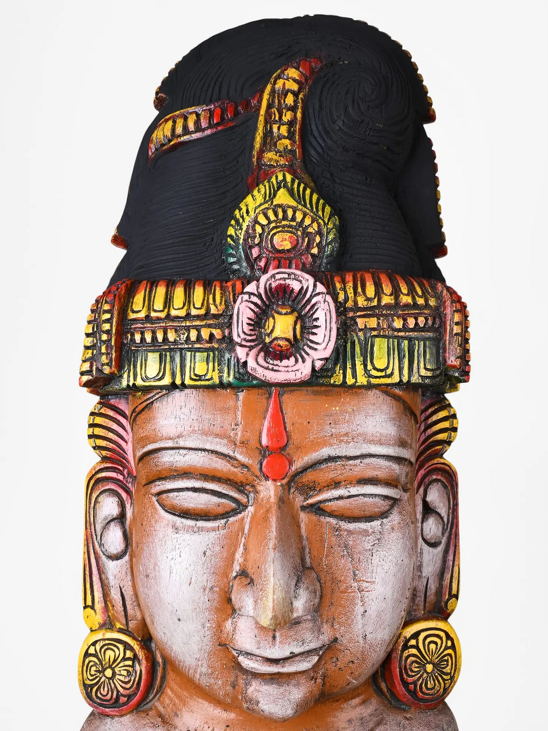 Wooden Vishnu Face Mask Wall Hanging - Lord Vishnu Wooden Wall Decor 24''