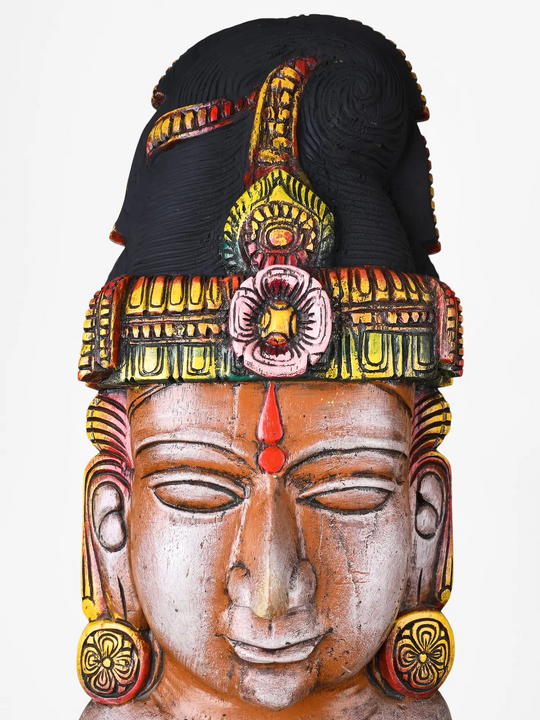 Wooden Vishnu Face Mask Wall Hanging - Lord Vishnu Wooden Wall Decor 24''