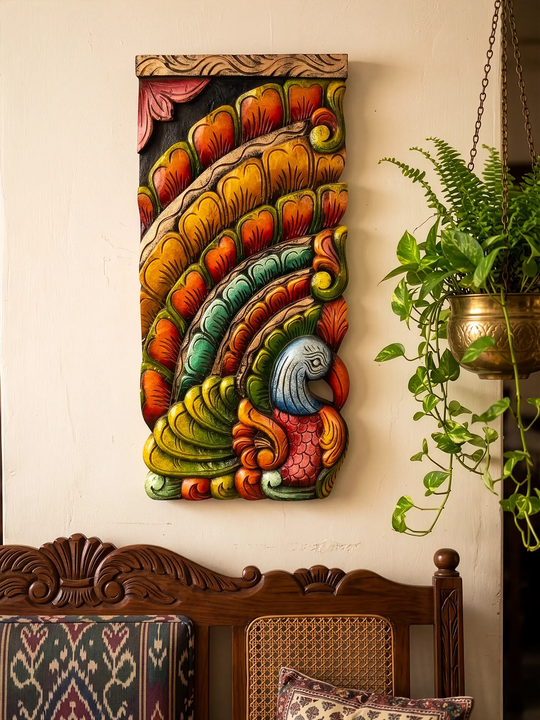 Standing Colourful Swan Carved With Beautiful Petal Feathers Hanging Hooks Wall Decoration Wall Mount 24"