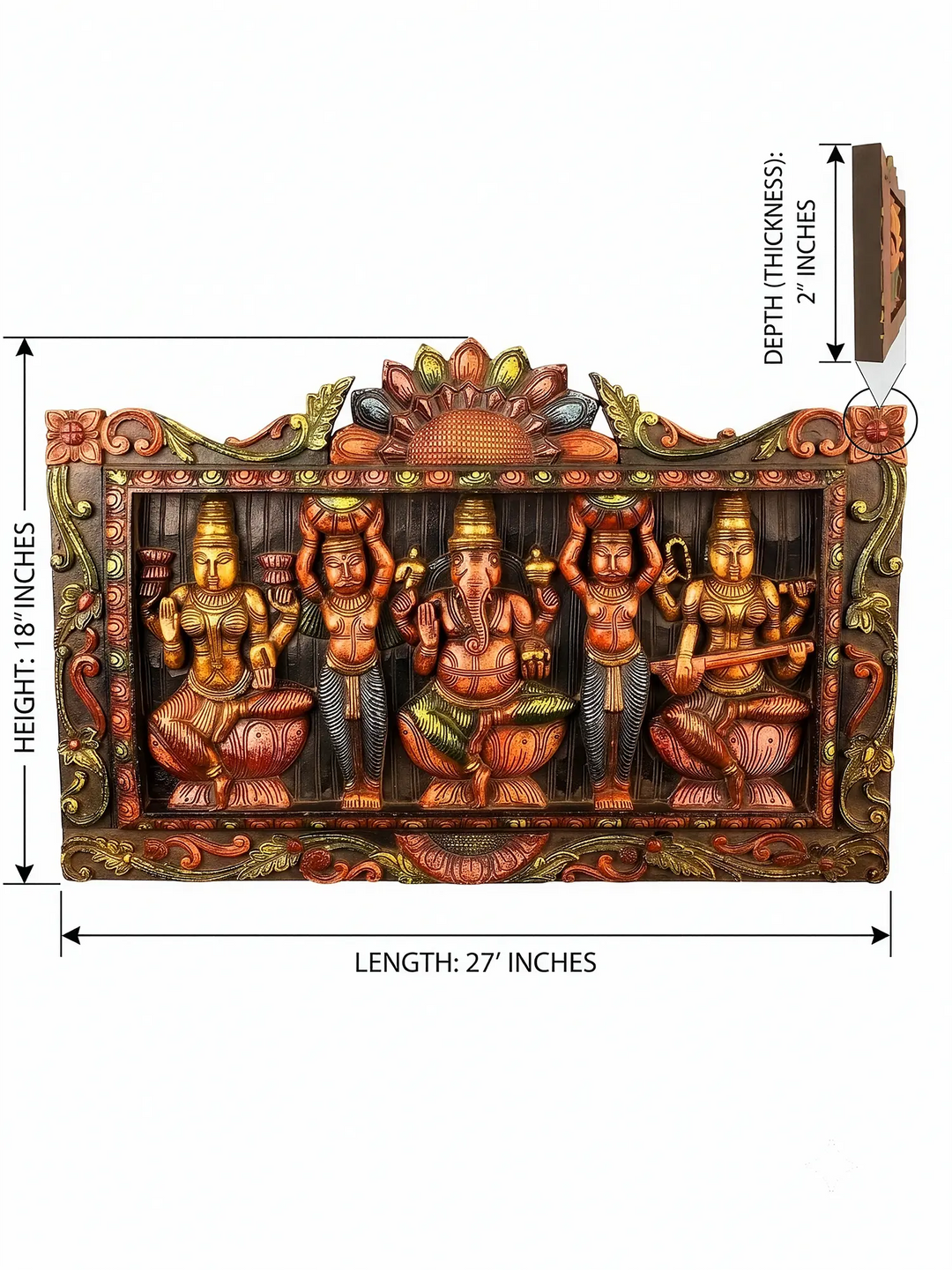 Multicolor wooden carved religious wall hanging panel