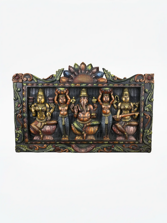 Colourful Lord Ganesha Wooden Carved Panel