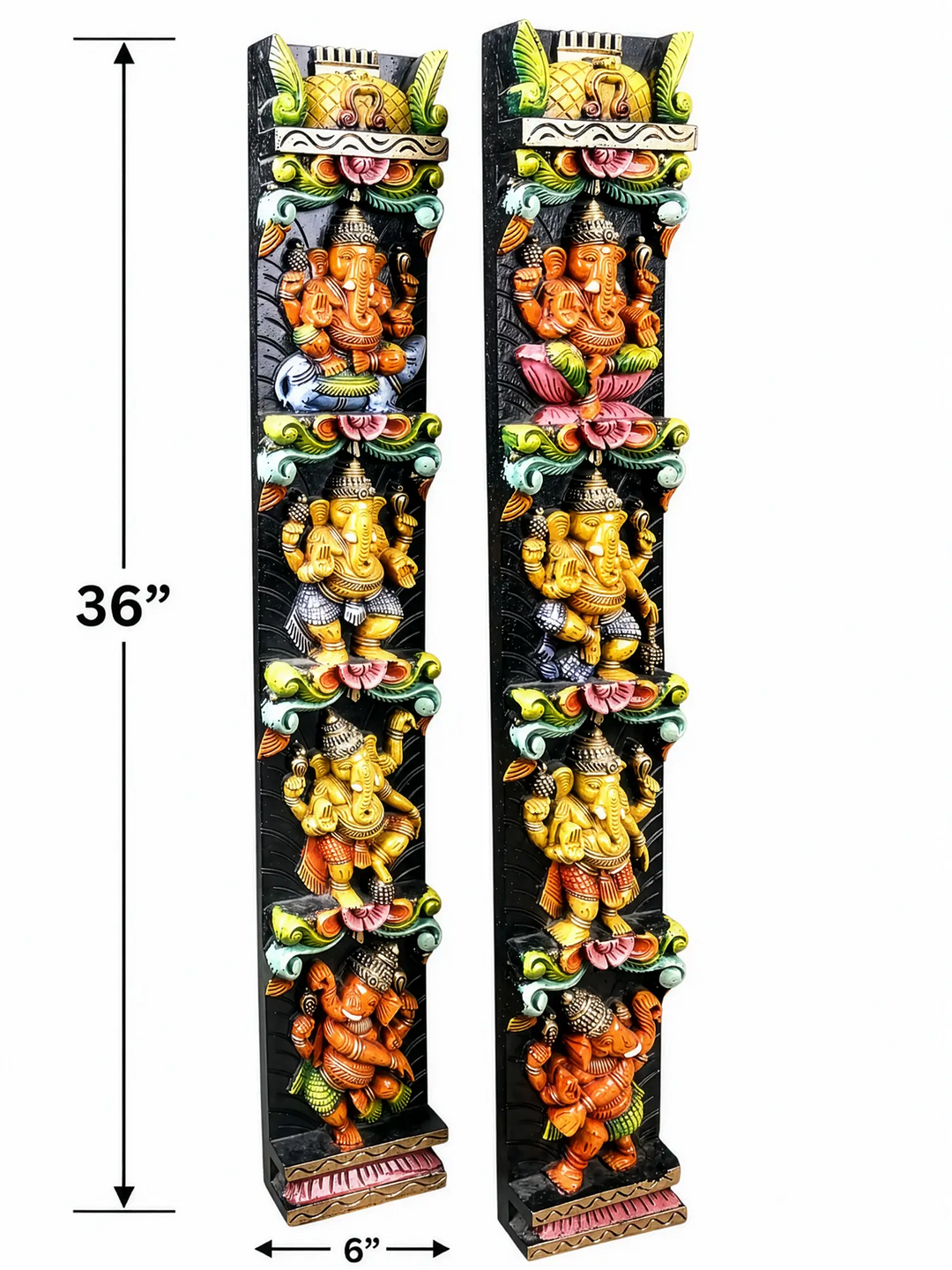 Multicolor Lord Ganesha vertical wooden wall art handcrafted sculpture