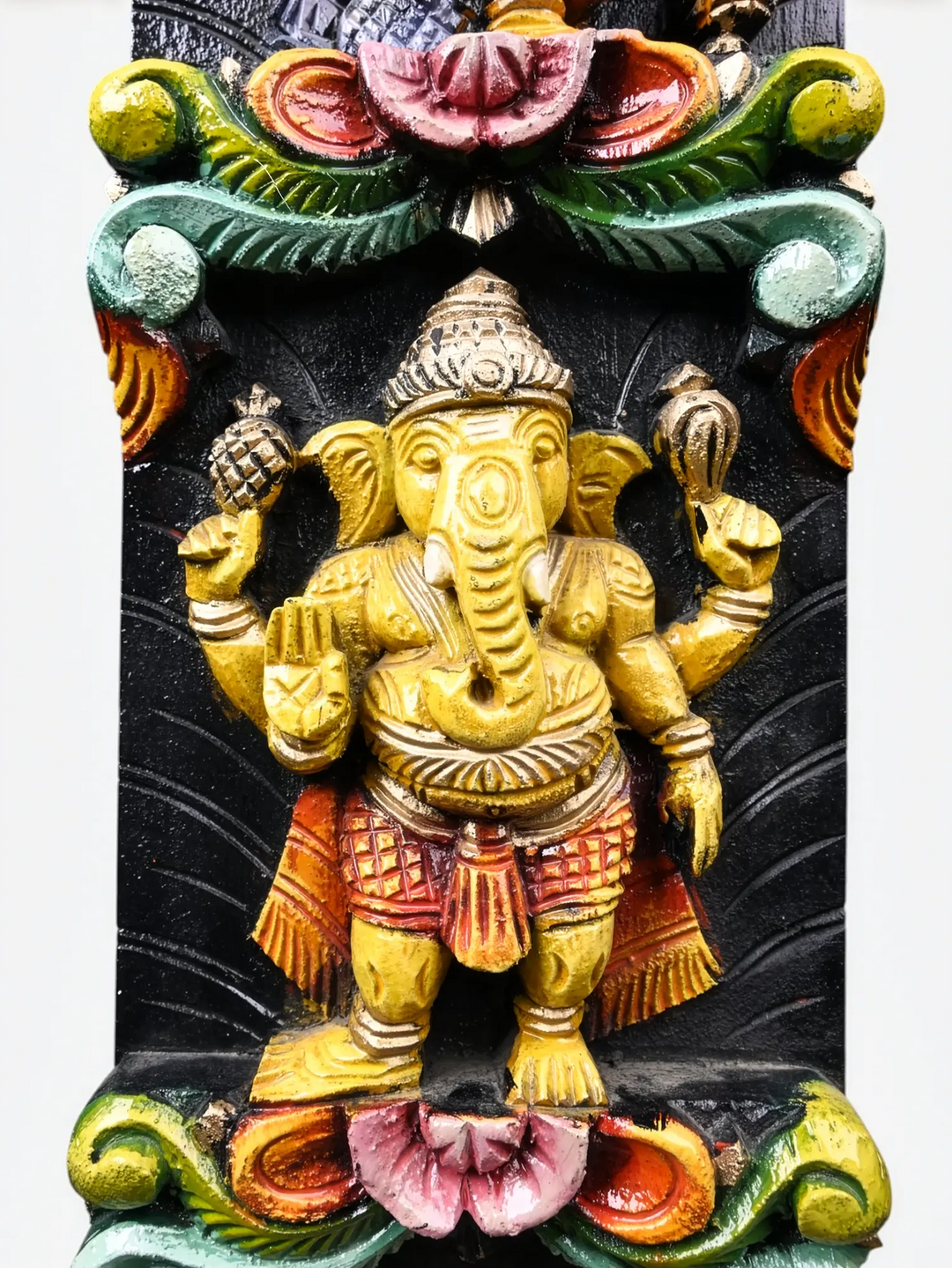 Traditional Ashta Ganesh Wall Mount - Wooden Religious Decor 36''