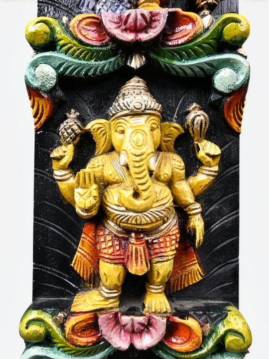Traditional Ashta Ganesh Wall Mount - Wooden Religious Decor 36''