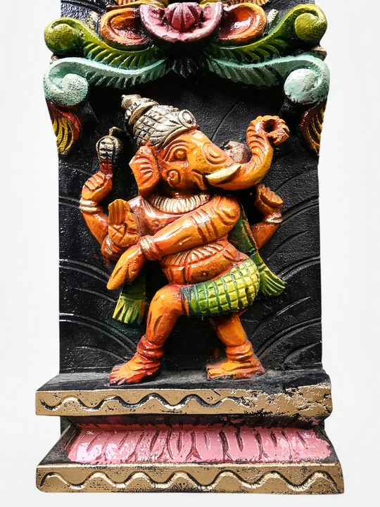 Traditional Ashta Ganesh Wall Mount - Wooden Religious Decor 36''