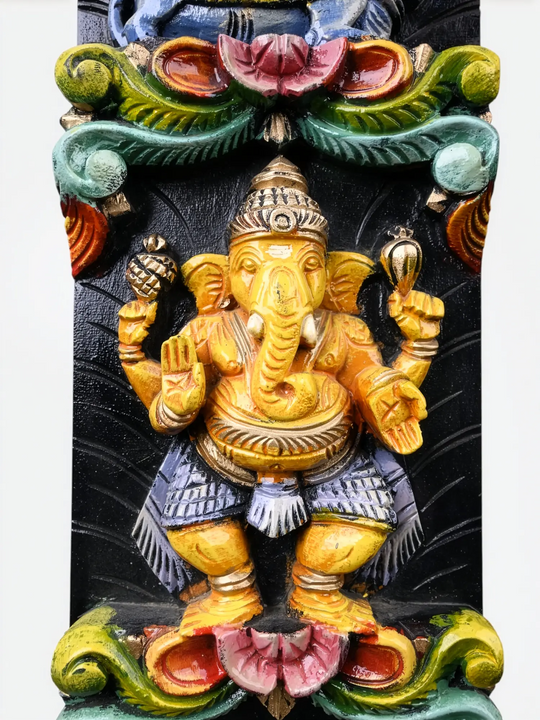 Wooden Vinayagar wall panel multicolor temple decor handcrafted artwork