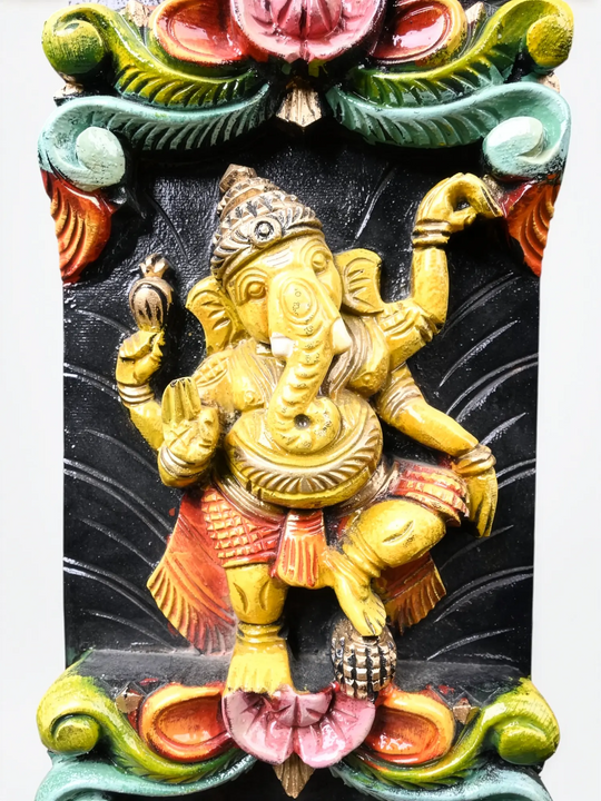 Premium wooden Hindu wall art featuring Ashta Ganesha carvings