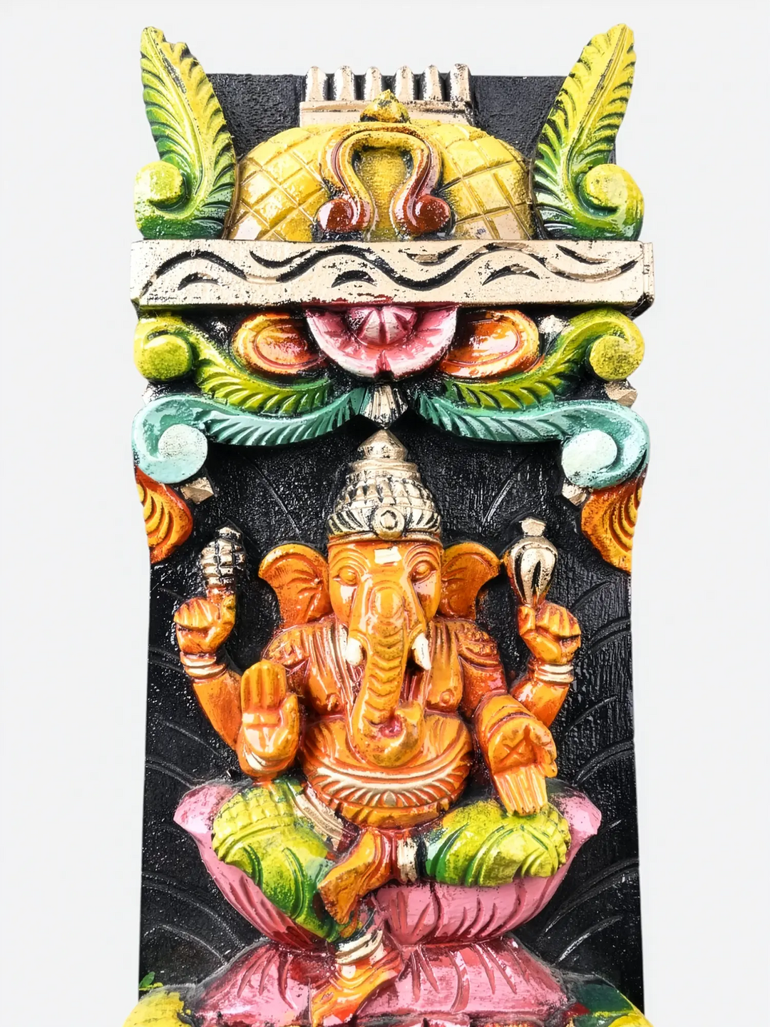Antique style wooden Ganesha wall decor panel for home and office