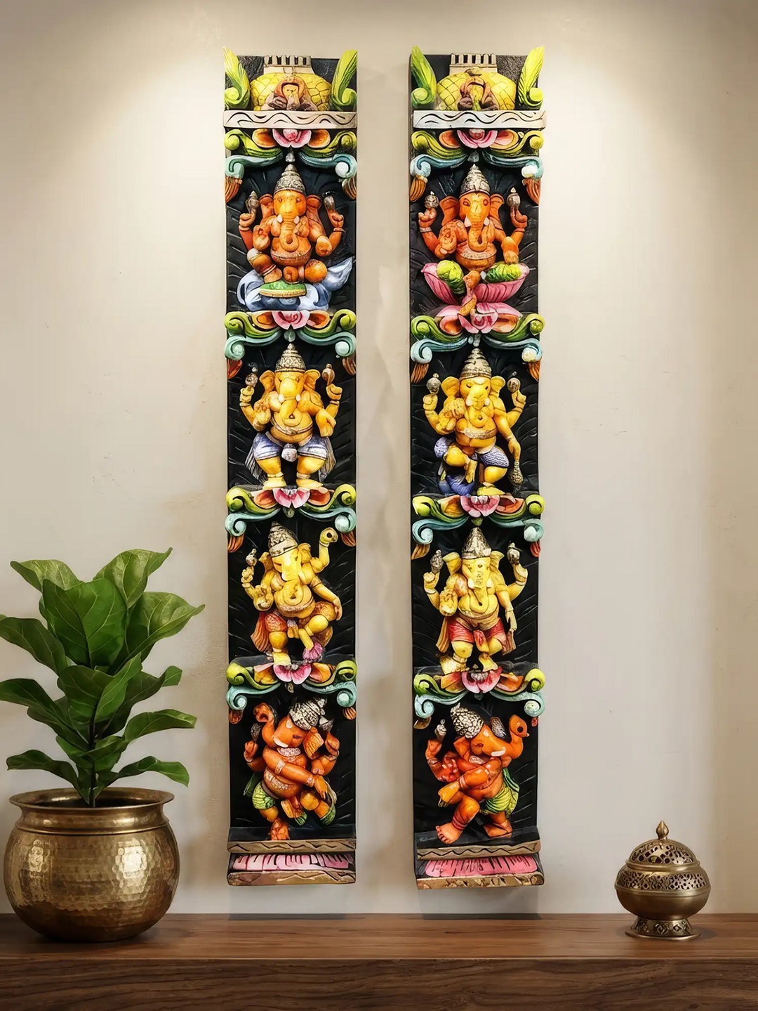 Traditional wooden Ganesha wall hanging handcrafted  wood carving