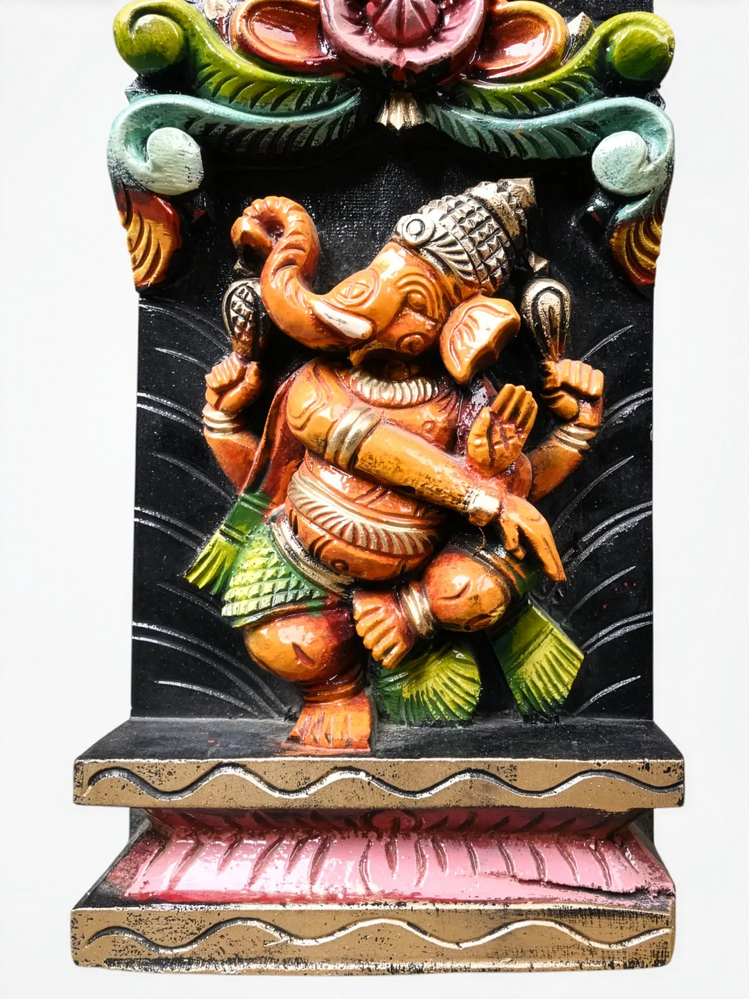 Wooden Vinayagar wall panel multicolor temple decor handcrafted artwork