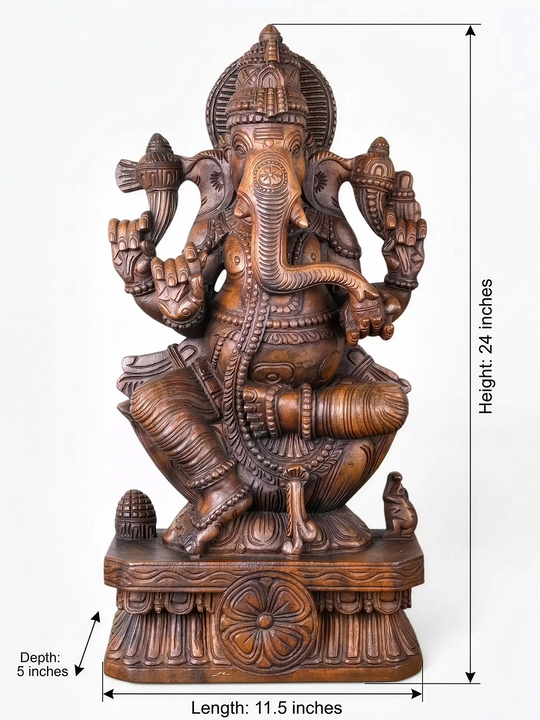 Premium hand carved Lord Ganesha wooden idol
