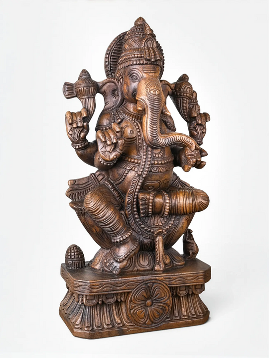 Lord Ganesha wooden sculpture for housewarming gift