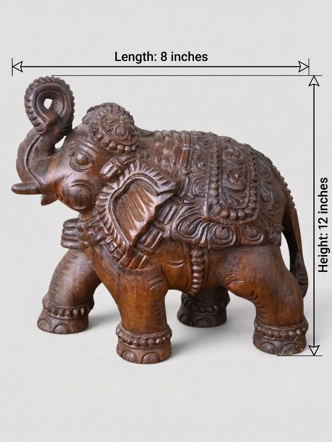 Antique style wooden elephant sculpture handcrafted 