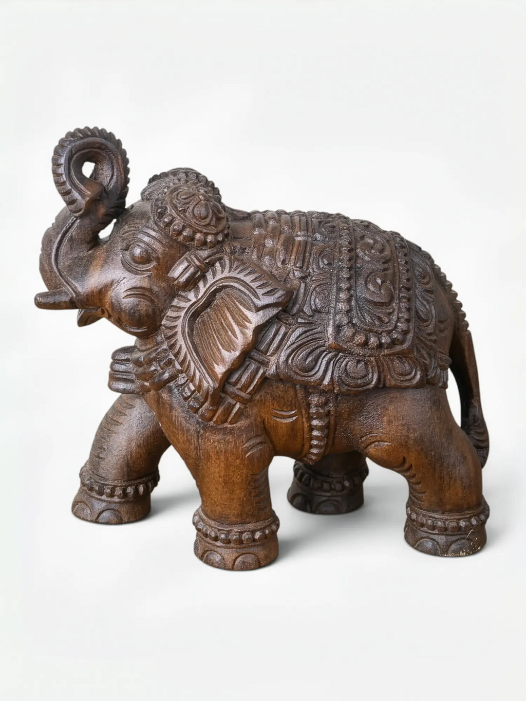 Premium Hand Carved Wooden Elephant Sculpture - Home Decor 12''