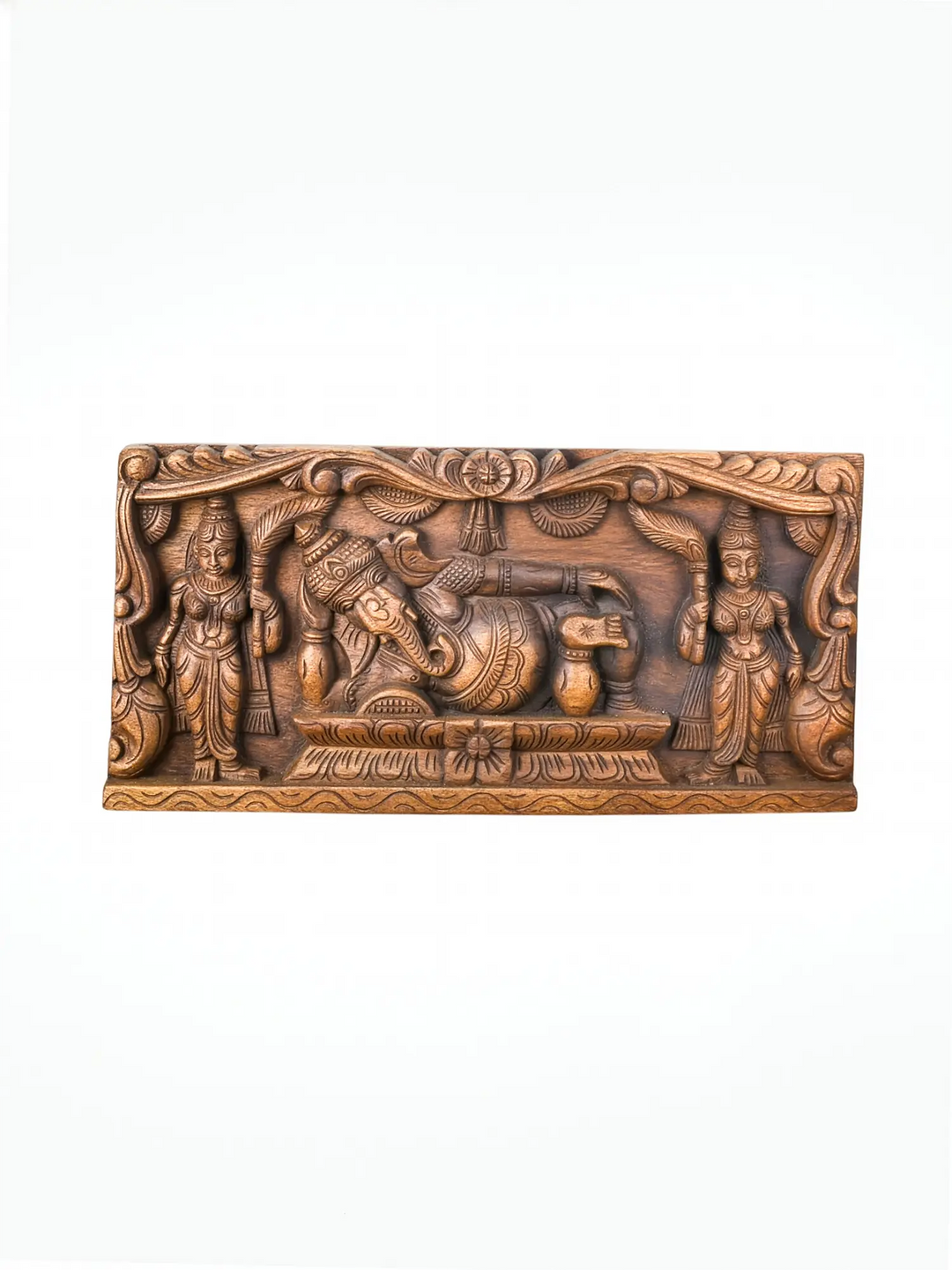 Decorative Reclining Ganesha Wooden Relief Panel Handmade Artwork