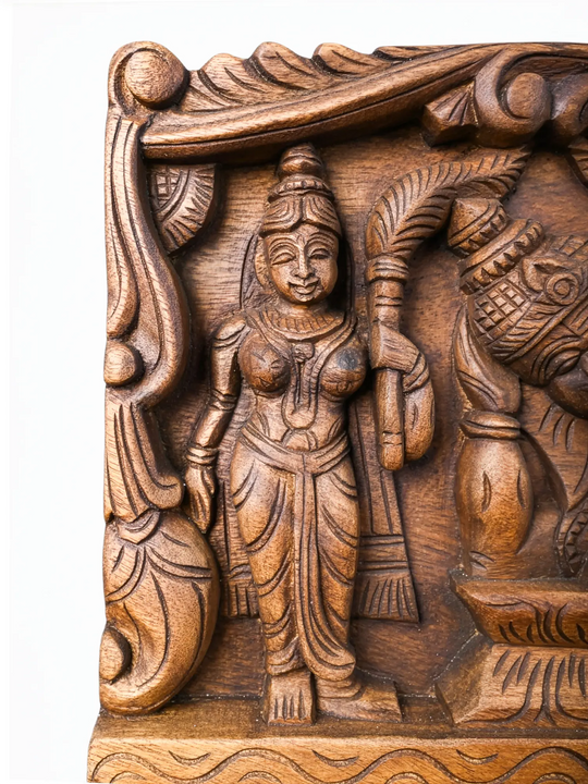 Wooden Reclining Lord Ganesha Horizontal Wall Decor Sculpture