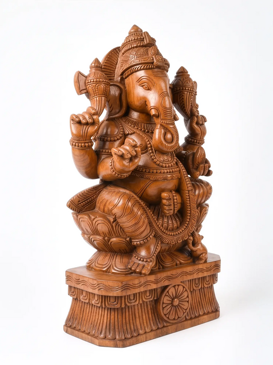 Handmade Wooden Ganesh Sculpture for Spiritual Home Decor