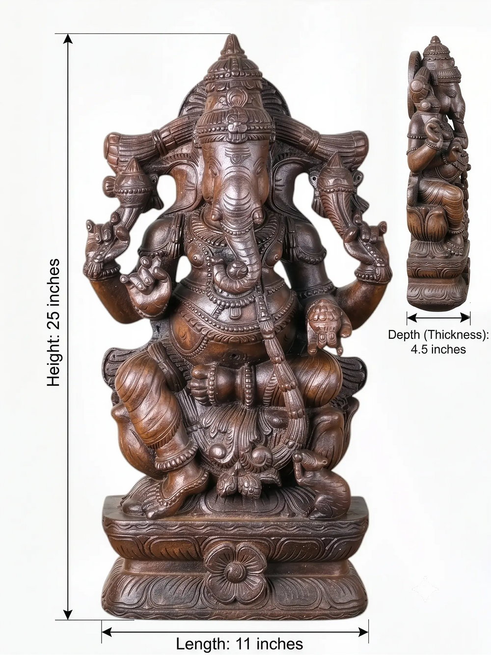 Premium handcrafted wooden Ganesha idol for home temple and pooja room