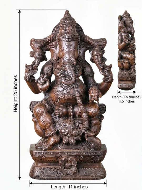 Premium handcrafted wooden Ganesha idol for home temple and pooja room