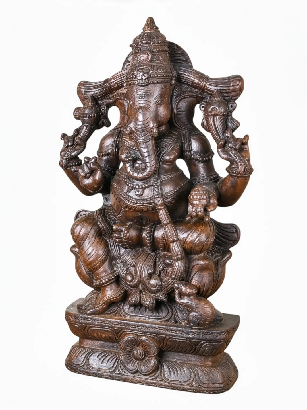 Handmade wooden Ganapathi statue for spiritual home décor