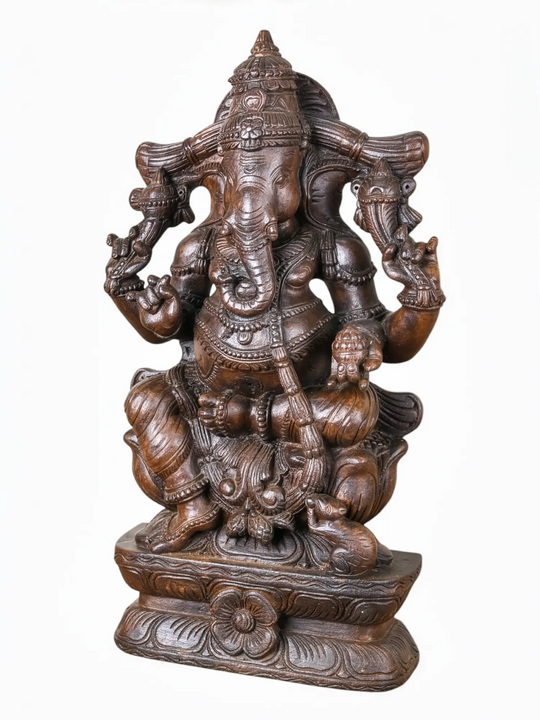 Handmade wooden Ganapathi statue for spiritual home décor