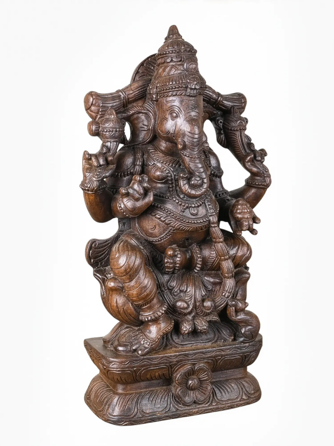 Artisan-made Ganapathi wooden murti for pooja room decoration 25"