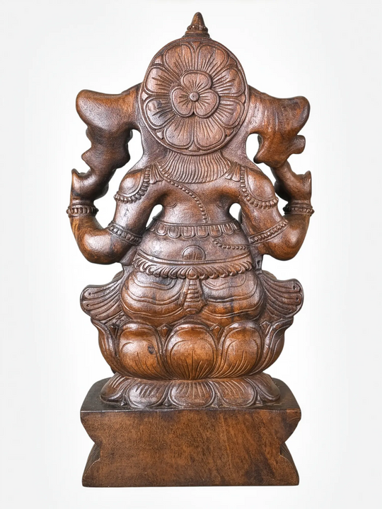 Artisan-made Ganapathi wooden murti for pooja room decoration 25"