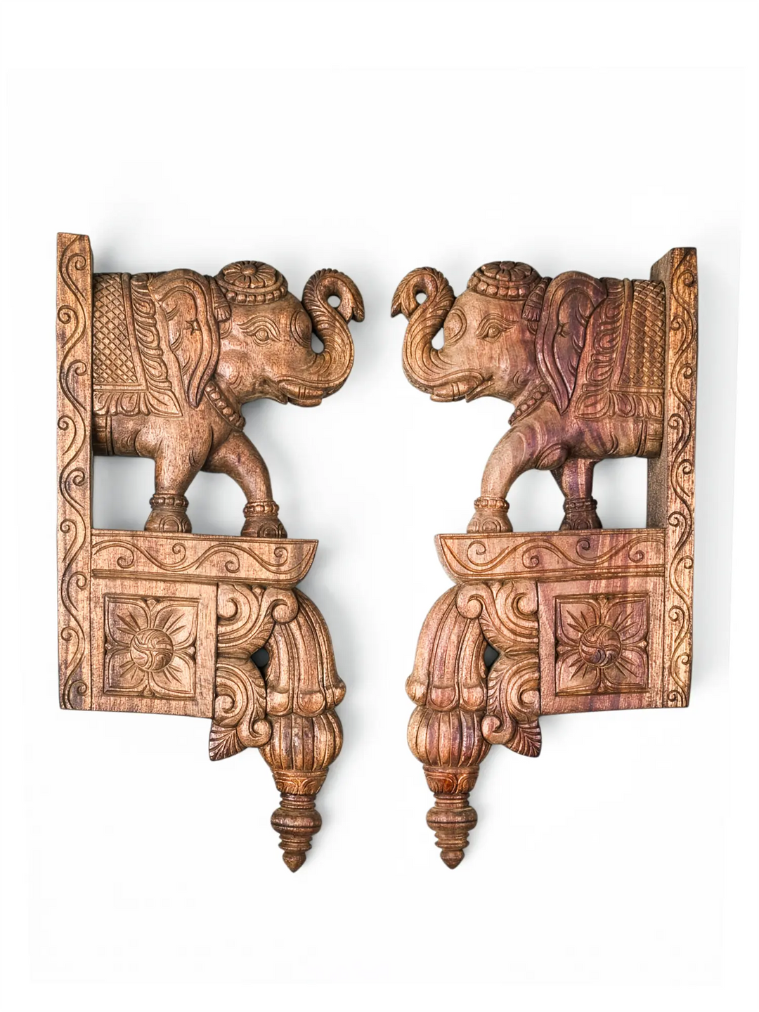 Pair of wooden elephant bookends 21"