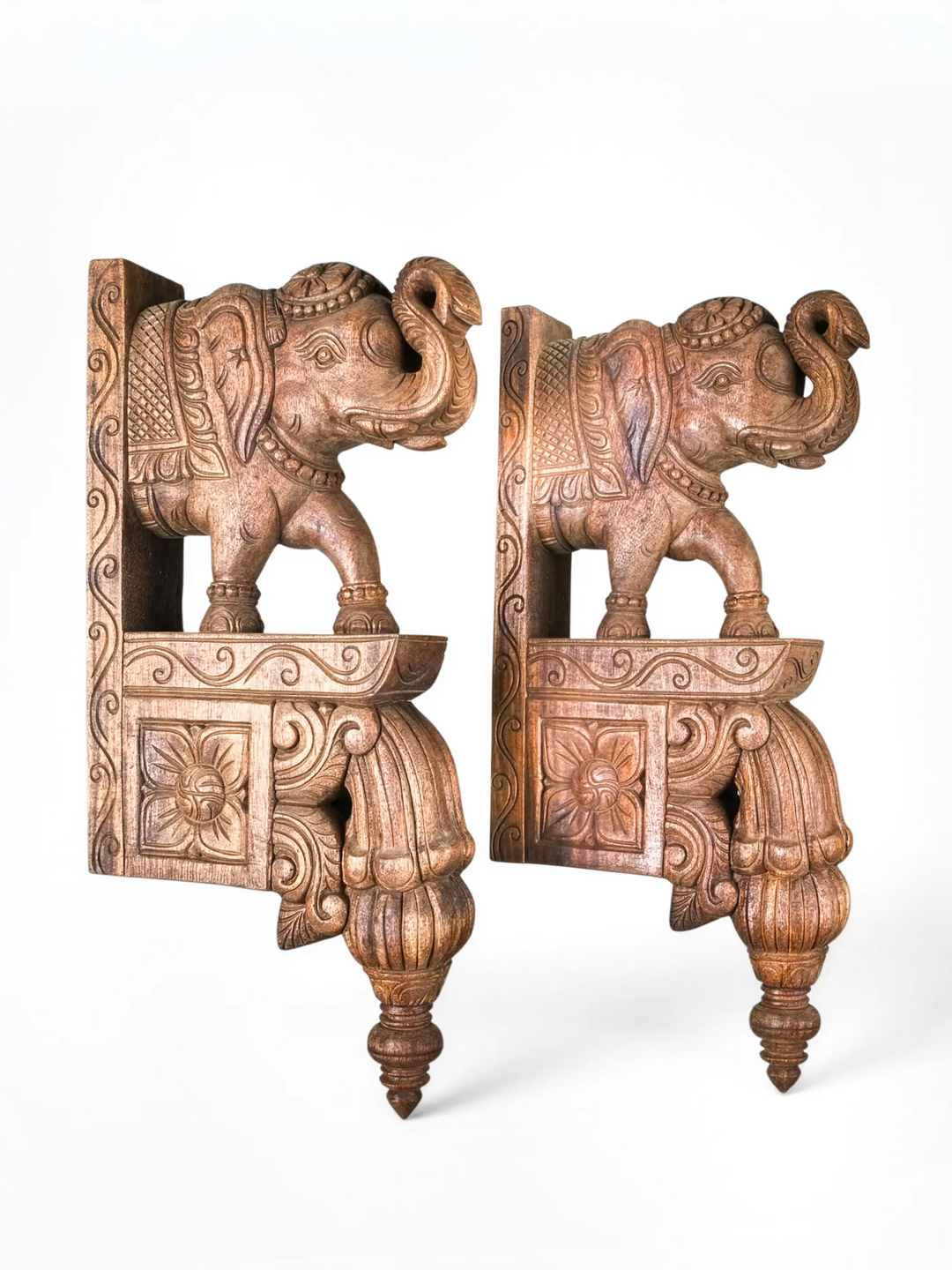 Pair of wooden elephant bookends 21"