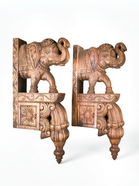 Pair of wooden elephant bookends 21"