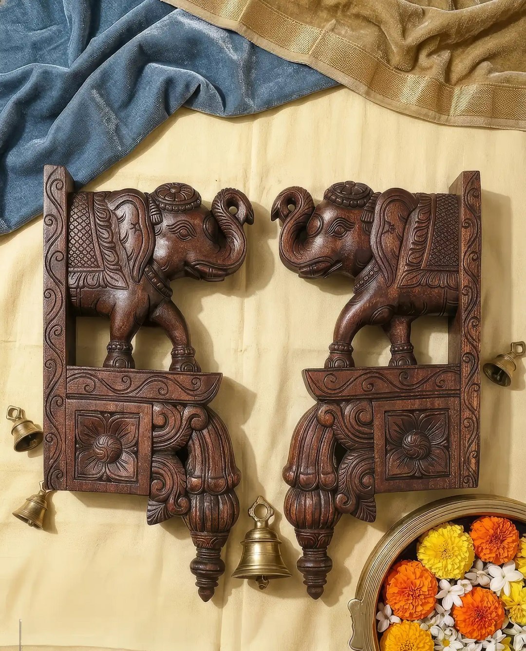 Premium Wooden Elephant Bodhil Wall Brackets Pair