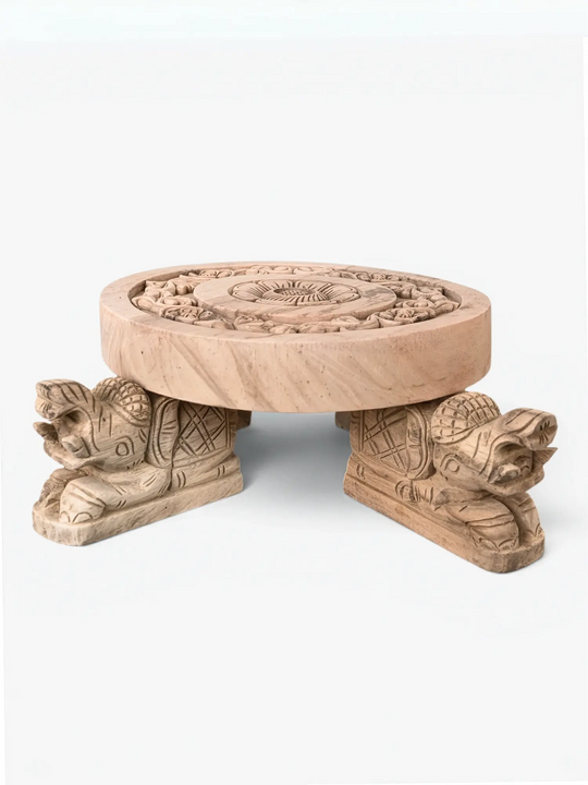 Round Wooden Mini Stool with Elephant