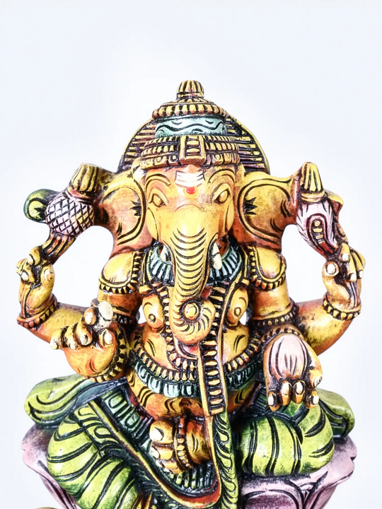 Premium multi coloured Wooden Ganpati Idol