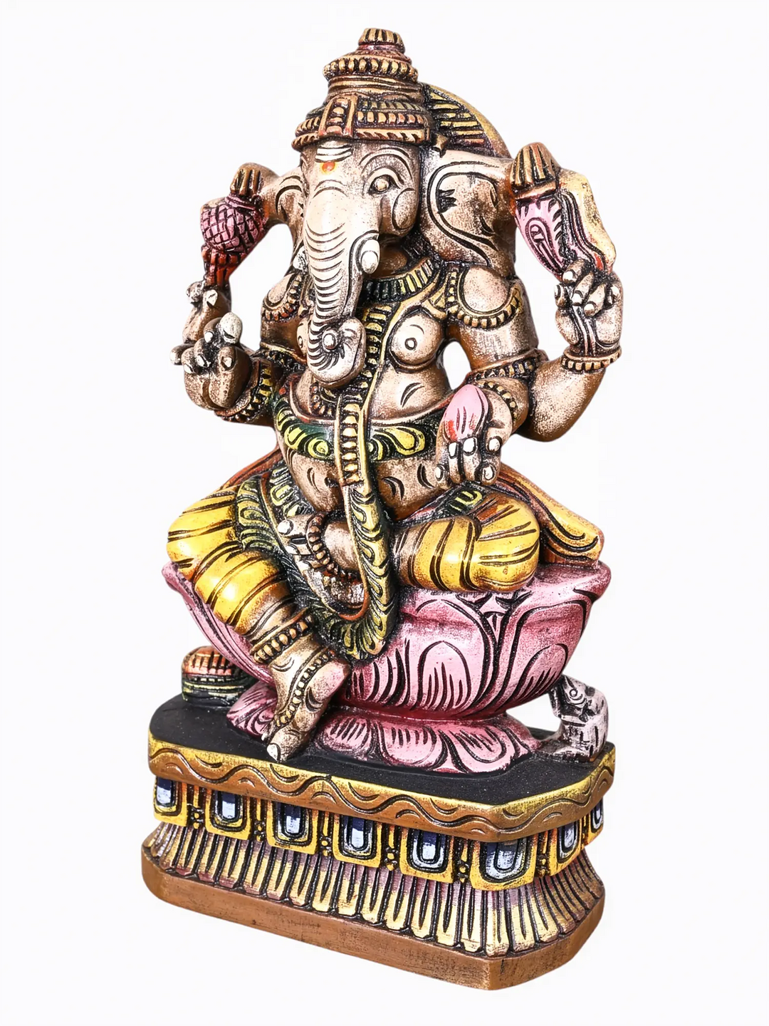 Traditional Indian wooden Ganesha statue with premium multicolour handcrafted finish.