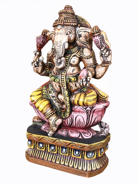 Traditional Indian wooden Ganesha statue with premium multicolour handcrafted finish.