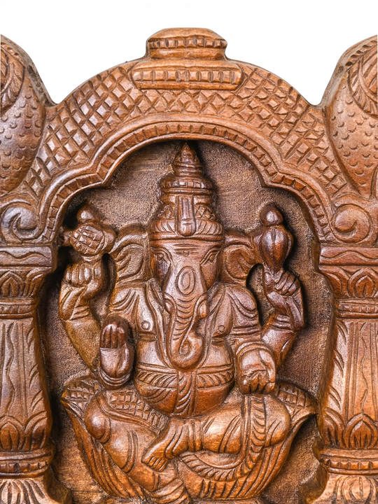Premium wooden Ganesha wall decor for pooja room decoration
