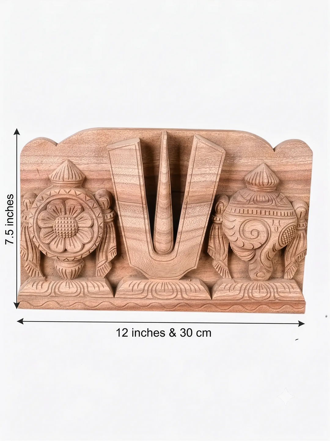 South Indian handcrafted wooden Vaishnav symbol wall plaque.