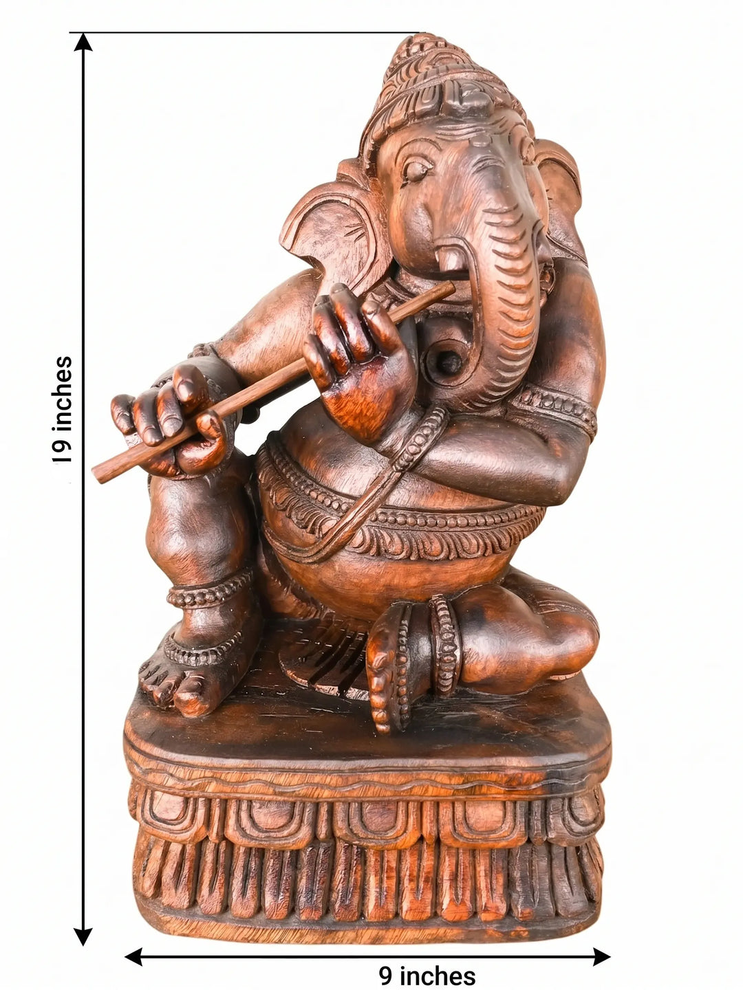 Wooden musical Ganesha statue for office décor.