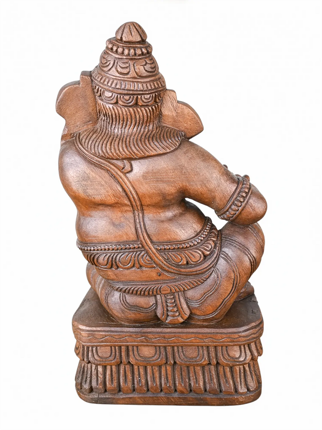 Premium wooden Ganesh idol with flute in antique finish.