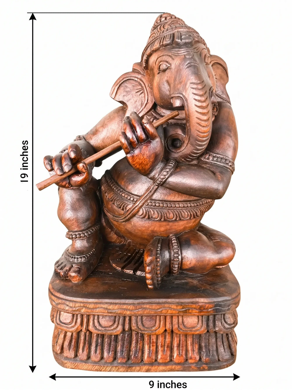 Wooden musical Ganesha statue for office décor.