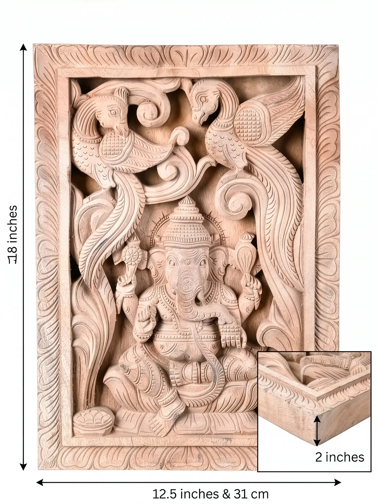 Wooden Lord Ganesha carved wall frame perfect for vastu and positive energy.