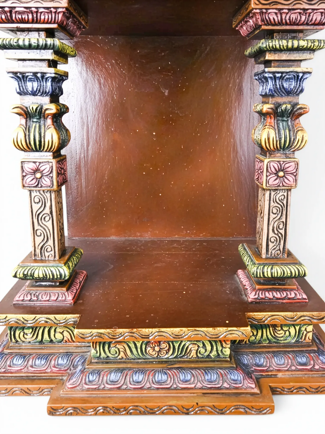 Luxury wooden mandapam designed for home worship and spiritual décor.