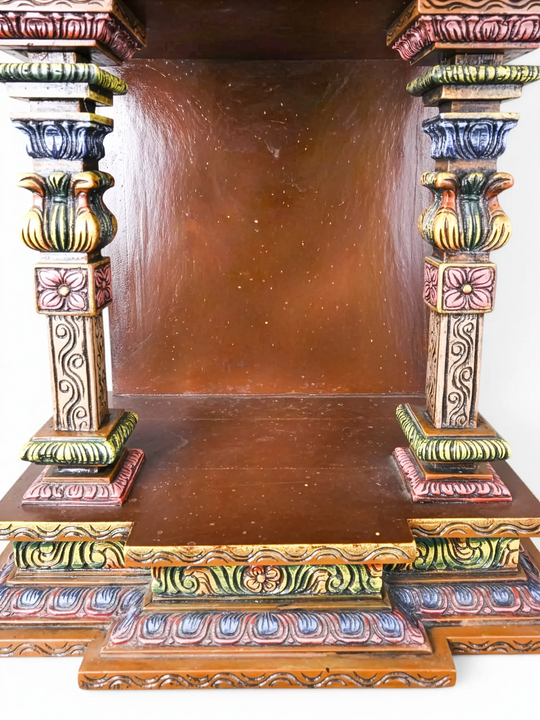 Luxury wooden mandapam designed for home worship and spiritual décor.
