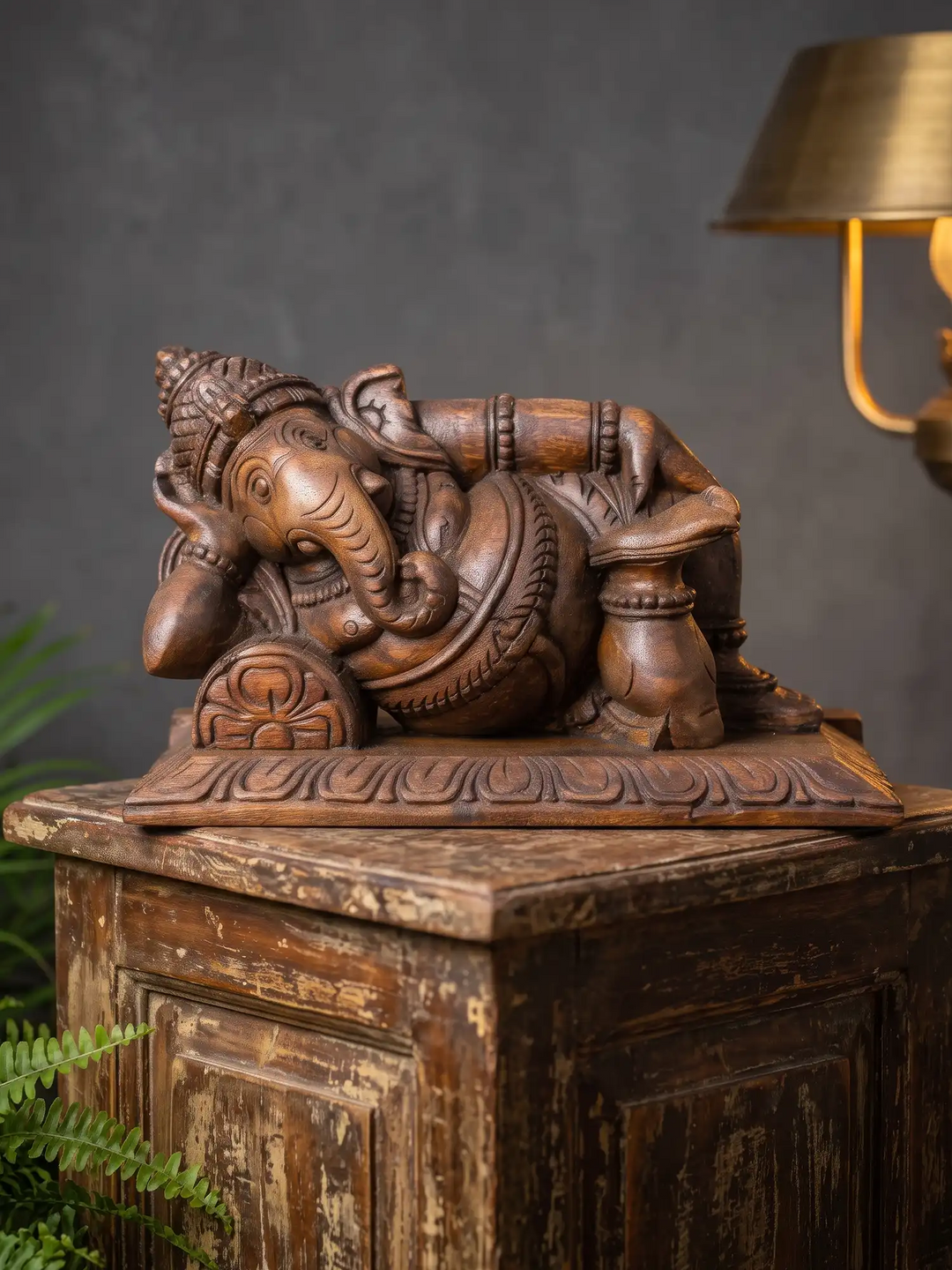 Traditional wooden Ganesh statue for luxury home decor.